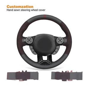 Custom Black Real Leather Mesh Alcantara Steering Wheel Cover for 2014 Kia Soul - Picture 1 of 17