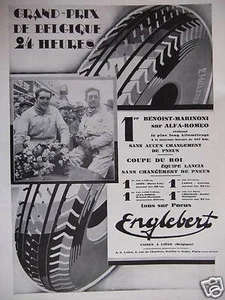 PUBLICITÉ 1929 PNEU ENGLEBERT GRAND PRIX DE BELGIQUE 24 HEURES 1er ALFA-ROMÉO - Bild 1 von 1