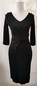 Coast Dress Size 10-12 Black 3/4 Sleeves Round Neck Back Lace Panel Zip Bodycon - Picture 1 of 18
