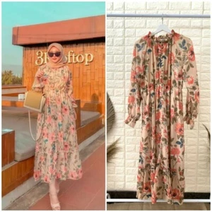 Women Dress Chiffon Mocca Flower Long Sleeve Women's Dress - - Picture 1 of 12