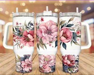 Pink Flowers Stainless Steel Tumbler, 40 Oz , Personalized Gift - Picture 1 of 3