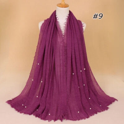 Bufanda de algodón arrugado para mujeres chal hiyab musulmán con cuentas de perlas bufanda bastante suave Foto 1 de 4