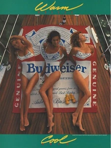 1990 Budweiser Beer Beach Girls On Boat vintage print ad 90's advertisement - Picture 1 of 1