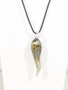 Smokey Gray Dichroic Glass Horn Pendant Black Cord Adjustable Necklace 22 inch - Picture 1 of 8