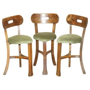 THREE ANTIQUE PRIMATIVE SOLID ELM ARTS & CRAFTS COCK FIGHTING CHAIRS / STOOLS - Picture 1 of 18