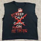 Zombie Shirt Mens 2XL Black Cut Sleeves Distressed Keep Calm And Carry On Grunge