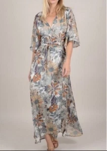 NWOT Molly Bracken Floral Wrap Maxi Dress Cotton Lined Sz M - Picture 1 of 7