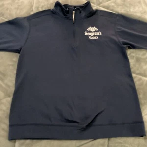 Seagrams Vodka 1/4 Zip Navy Blue Long Sleeve Polyester Pullover Sz Large - Picture 1 of 11