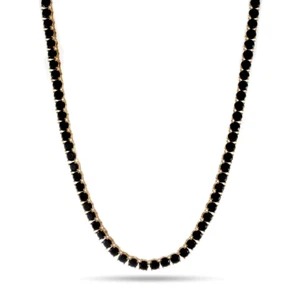 12.5Ct Round Cut Lab-Created Black Tennis Necklace 16" 14K Yellow Gold Over - Picture 1 of 6