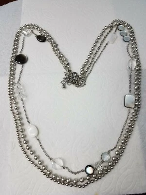 Collar CHICO'S Multi Hilo Tono Plata Cuentas de Metal Cristal MOP Shell NE079  Foto 1 de 4