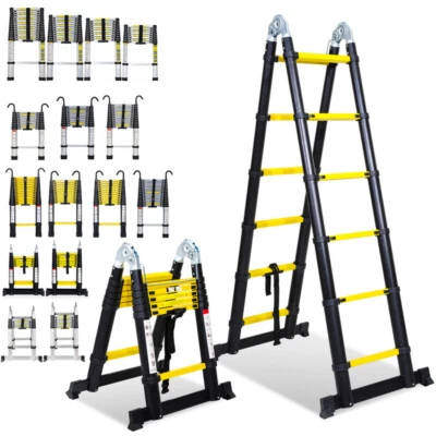 Teleskopleiter 2.6m-5m Haken Stehleiter Klappleiter Alu Multifunktionsleiter - Bild 1 von 4