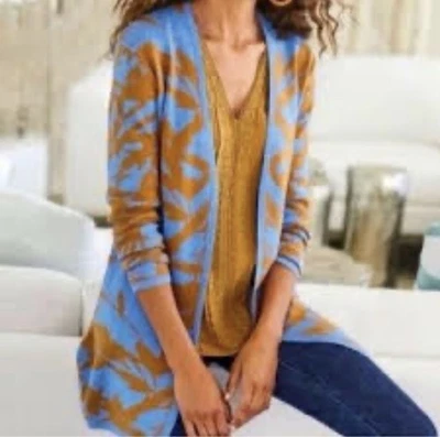 Soft Surroundings Open Front Cardigan Sweater Women Sz 1X 2X 3X Brown Blue - Image 1 of 4