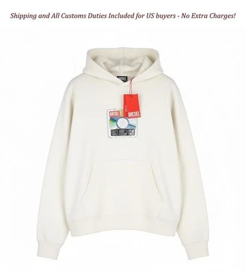 DIESEL S-Ginn-Hood-E6 мужчин толстовка с капюшоном L бежевый пуловер логотип ремни с длинным рукавом RRP175 - Изображение 1 из 4