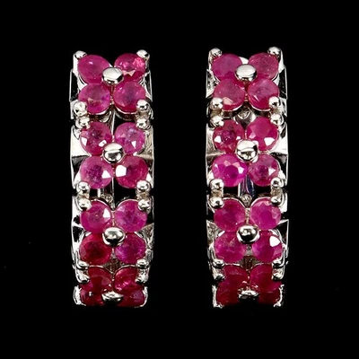 925 Sterling Silver Earrings Round Ruby 2mm Natural Gemstone Jewelry - Image 1 of 4