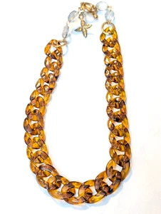 Moderno collar de cadena de lucita de imitación carey 18" de largo marrón azul br01-47 - Imagen 1 de 6