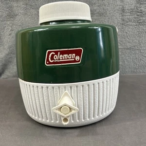 Vintage Coleman 1970’s Jug Cooler Drink Dispenser Green/White 1 Gallon w/cup.VGC - Picture 1 of 15