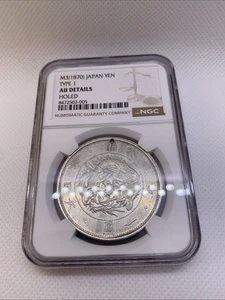 M3 1870 Japan Yen Type 1 NGC AU Det Holed Silver Coin Graded By NGC #502-005 - Picture 1 of 9