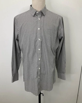 Neiman Marcus 黑色白色格子口袋长袖纽扣 16.5 — 第 1/4 张图片