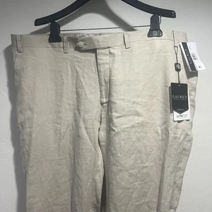 Pantalón Lauren Ralph Lauren Ultraflex Edgewood 100 % lino tostado claro 42x30 nuevo con etiquetas $125 - Imagen 1 de 12
