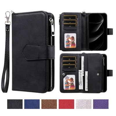 Folio Cremallera Billetera Bolsillo para Tarjetas Extraíble Abatible Soporte Estuche Cubierta para Apple iPhone Foto 1 de 4