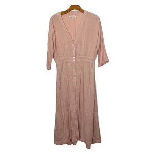 XIRENA MIDI Gaze Kleid Rosa Small 3/4 Arm Baumwolle V-Ausschnitt Cottagecore Boho G23 - Bild 1 von 6