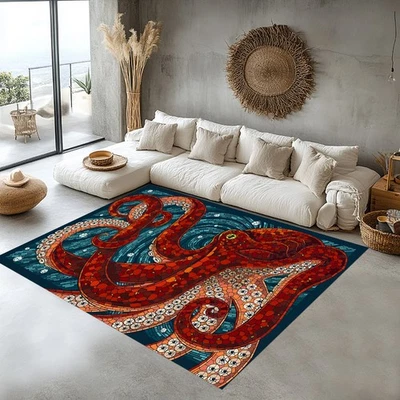 Mosaic Octopus Rug, Artistic Ocean Inspired Area Carpet for Living Room, Octopus - Image 1 of 4