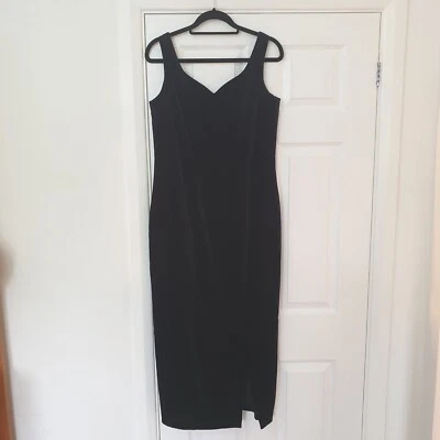 Vintage Laura Ashley Dress Fit Size 12 Black Velvet Maxi Pencil Festive Occasion - Image 1 of 4
