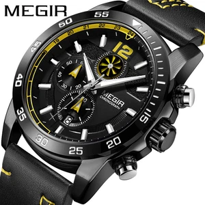 MEGIR Men's Chronograph Wrist Watch Leather Strap Waterproof Sports Quartz Watch