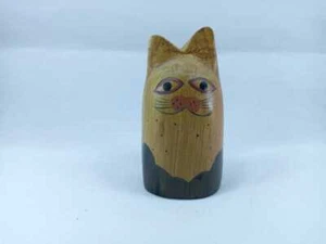 Vtg Hand Carved Wooden Cat  - Statue Figurine - Picture 1 of 4