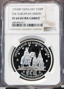 1994 HUNGARY SILVER 500 FORINT EUROPEAN UNION NGC PF 69 ULTRA CAMEO TOP POP 1 - Picture 1 of 3