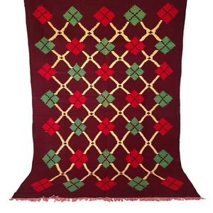 Vibrant Handmade Moroccan Rug Green Red Design Wool Tribal Fringe Berber Carpet - Picture 1 of 24