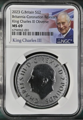 2023 £2 Silver 1oz Britannia King Charles III NGC MS69 CORONATION Releases - Image 1 of 2