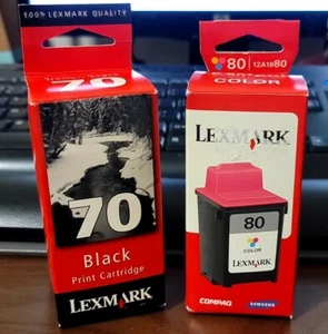 SET of 2 Genuine LEXMARK 70/80 Black/Tri-Color Ink Cartridges #12A1970 #12A1980 - Picture 1 of 6
