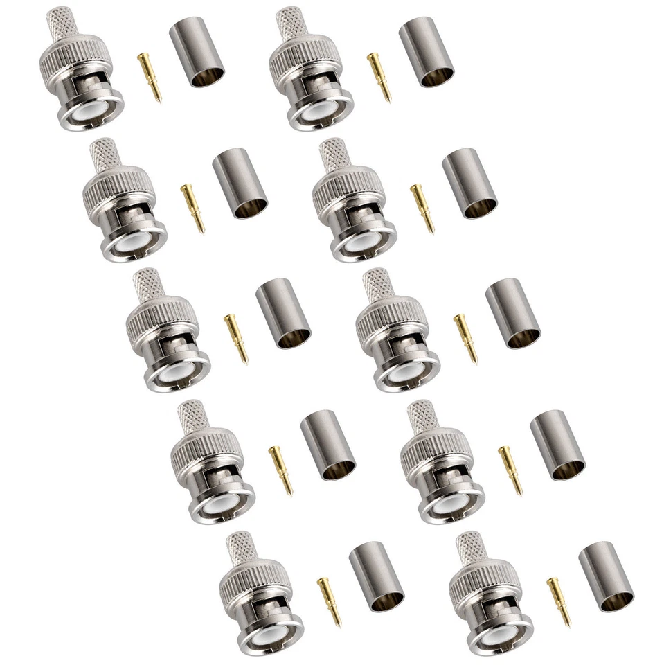 10pcs RG59 BNC Crimp On Connector for CCTV Camera Video Coaxial Cable Adapter - Image 1 of 4