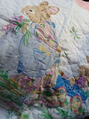 Manta edredón vintage reversible para bebé niña conejito hecho a mano 41x31" rosa Foto 1 de 4