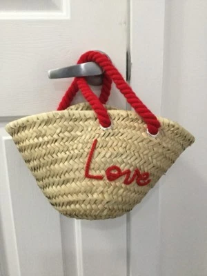 NUEVO Bolso de Mano de Playa Free People POOLSIDE “Love” Paja Z465-2 Foto 1 de 3