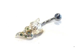 Bijou argent 925 piercing nombril chat oxydes bleus idéal pour cadeau - Imagen 1 de 3