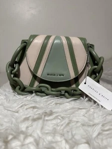 Charles and keith Matcha Green And Pink With Chain And 3 Compartment (Small) Bag - Picture 1 of 17