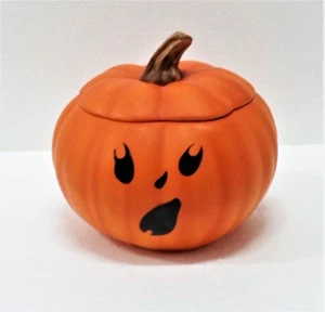 Vintage Halloween Centerpiece Figurine Pumpkin Bowl Candy Dish Lidded Ceramic - Picture 1 of 6