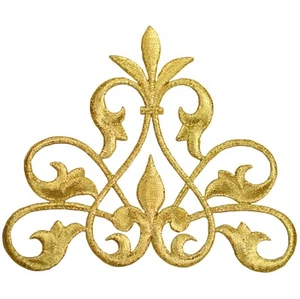 Extra Large Fleur De Lis Applique Patch - Metallic Gold Line Flow 4.5" (Iron on) - Picture 1 of 2