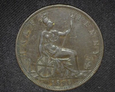GREAT BRITAIN 1890 HALF-PENNY KM754 VERY FINE ~F016 - Image 1 of 2