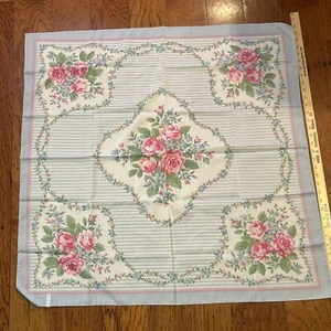 Avon 34” Square Scarf White Baby Blue Pink roses EUC - Picture 1 of 6