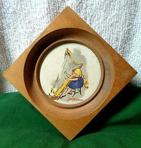 Vintage LOWELL 1953 NIXIE AND PEP Little Girl with Harp Framed Print on Canvas Cover