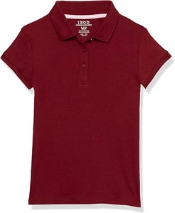 IZOD BURGUNDY Girls School Uniform Short Sleeve Interlock Polo Shirt, US 8-10 - Picture 1 of 2