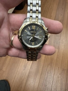 Seiko Kinetic Men's Wrist Watch Two Tone Date 50m 5M62-0CX0 - New Capacitor!! - Picture 1 of 15