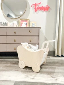 Toddler Pram - Handmade Wooden Walker & Doll Stroller – Toy Push Cart - Picture 1 of 9