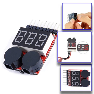 1-4er Lipo Alarm Warner Spannungs Tester 1-8S Low Voltage Buzzer Batterie Tester - Bild 1 von 4