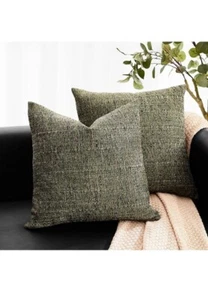 2 PACK Throw Pillow Cover Cases 26x26" Army Green Burlap Linen - Picture 1 of 3