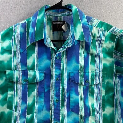 Vintage Frontier Series Shirt Mens Large Blue Western Striped Button Cowboy 90s - Image 1 of 4