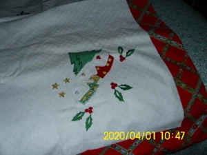 Vintage Tischdecke Weihnachten Applikation bestickt 52" x 94" schön - Bild 1 von 4